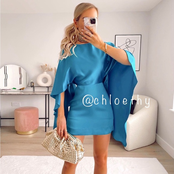 Zara SATIN EFFECT MINI CAPE DRESS - Picture 10 of 15